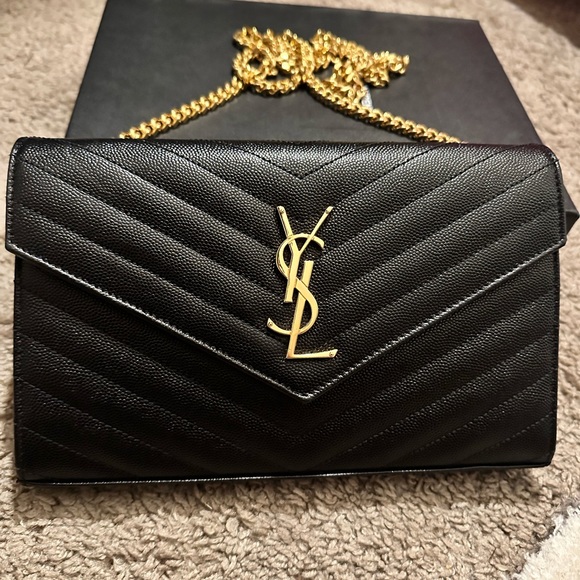Saint Laurent Handbags - Saint Laurent Monogramme Large Grain de Poudre Wallet on Chain | YSL envelope